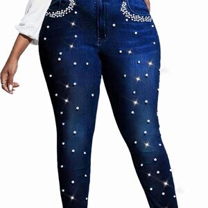 Women's Blue Embellished Jeans